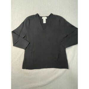 Worthington Women's Large Black V-Neck Knit 3/4 Sleeve Sweater Tops USED